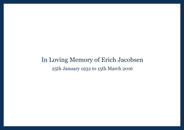 Online Classic Memorial invitation card with black frame and famous quote. Navy.