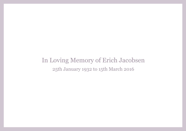 Online Classic Memorial invitation card with black frame and famous quote. Purple.