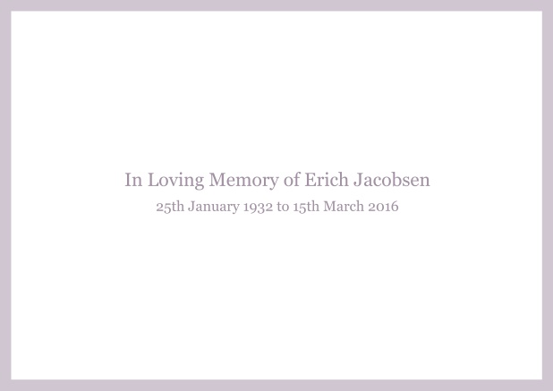 In memory of - Purple - Memorial Online Classic Memorial invitation card with black frame and famous quote. Purple.