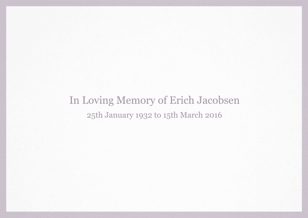Classic Memorial invitation card with black frame and famous quote. Purple.