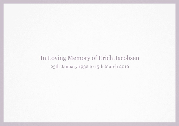 In memory of - Purple - Memorial Classic Memorial invitation card with black frame and famous quote. Purple.