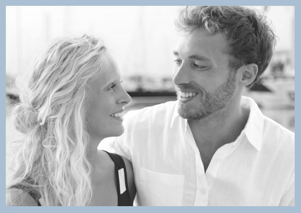 Customer card Online classic Save the date card with photo and frame. Blue.