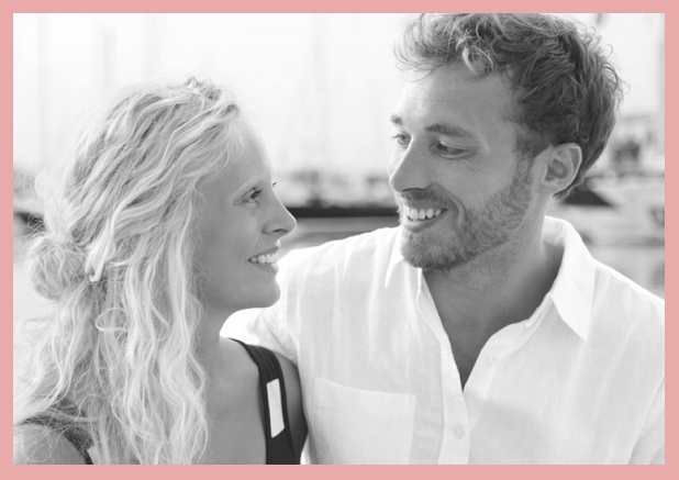 Customer card Online classic Save the date card with photo and frame. Pink.