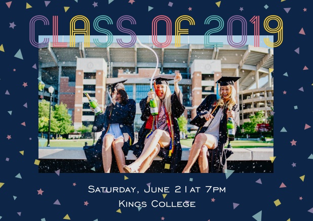 Class of 2019 colorful - Navy - Graduation Class of 2019 graduation online invitation card with photo and colorful text. Navy.
