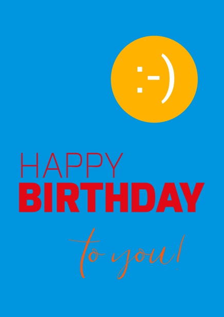 Online Happy Birthday Grusskarte zum Geburtstag mit lachender Sonne Blau.