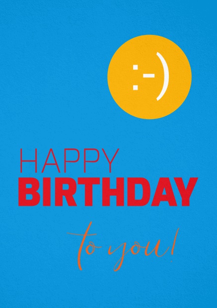 Happy Birthday Grusskarte zum Geburtstag mit lachender Sonne Blau.