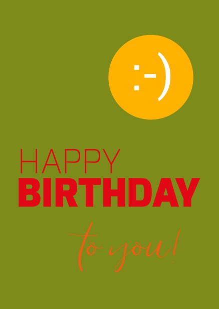 Online Happy Birthday Grusskarte zum Geburtstag mit lachender Sonne Grün.