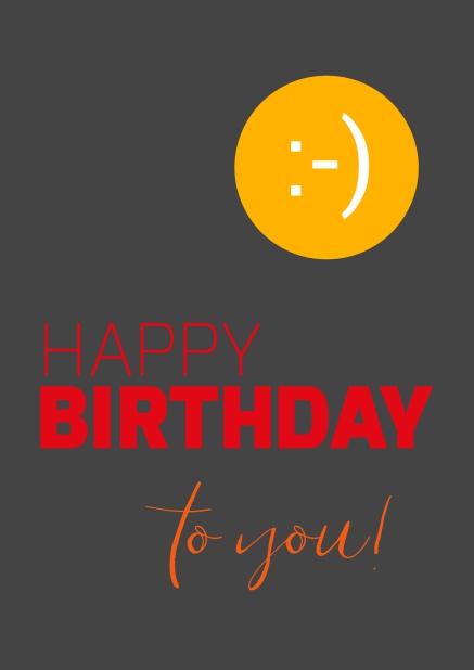 Online Happy Birthday Grusskarte zum Geburtstag mit lachender Sonne Grau.