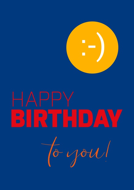 Online Happy Birthday Greeting card with smiling sun Navy.