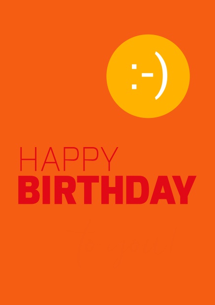 Online Happy Birthday Grusskarte zum Geburtstag mit lachender Sonne Orange.