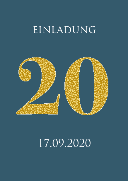 Online Einladungskarte zum 20. Jahrestag mit animierten goldenen Mosaiksteinen. Blau.