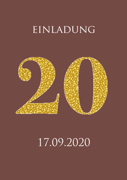 Online Einladungskarte zum 20. Jahrestag mit animierten goldenen Mosaiksteinen. Gold.