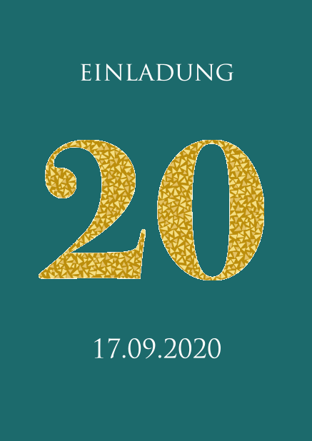 Online Einladungskarte zum 20. Jahrestag mit animierten goldenen Mosaiksteinen. Grün.