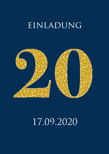 Online Einladungskarte zum 20. Jahrestag mit animierten goldenen Mosaiksteinen. Marine.