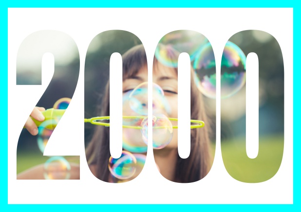 2000 geboren quer - Blau - 20. Geburtstag Online Einladungskarte mit ausgeschnittener 2000 für Geburtstagseinladungen mit eigenem Foto Blau.