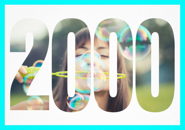 2000 geboren quer - Blau - 20. Geburtstag Einladungskarte mit ausgeschnittener 2000 für Geburtstagseinladungen mit eigenem Foto Blau.