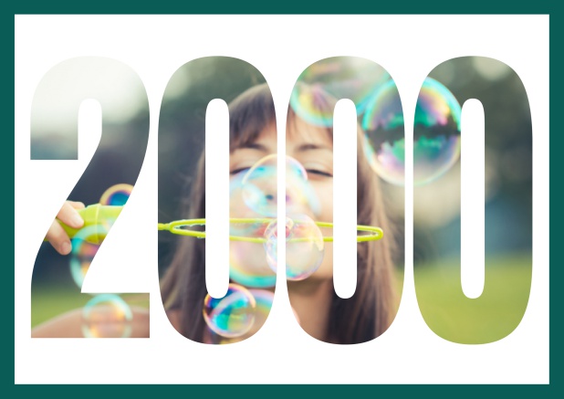 2000 geboren quer - Grün - 20. Geburtstag Online Einladungskarte mit ausgeschnittener 2000 für Geburtstagseinladungen mit eigenem Foto Grün.
