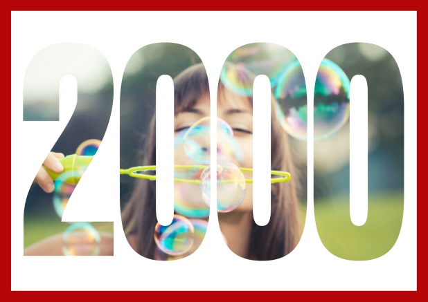 2000 geboren quer - Rot - 20. Geburtstag Online Einladungskarte mit ausgeschnittener 2000 für Geburtstagseinladungen mit eigenem Foto Rot.