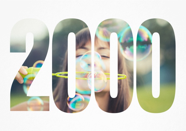 2000 geboren quer - Weiss - 20. Geburtstag Einladungskarte mit ausgeschnittener 2000 für Geburtstagseinladungen mit eigenem Foto Weiss.