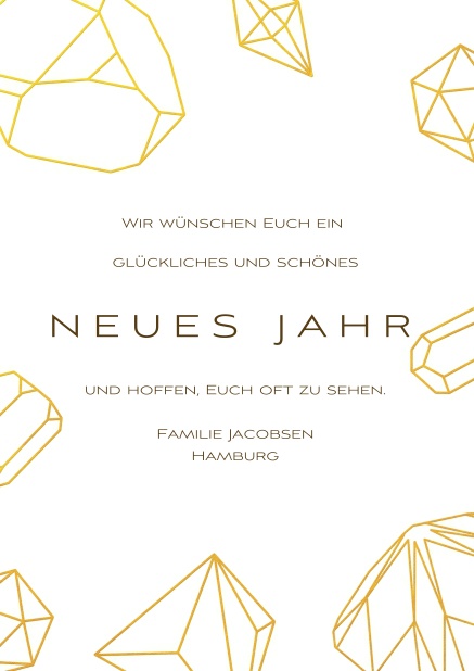 Online Grusskarte für Neujahrswünsche mit goldenen Diamanten