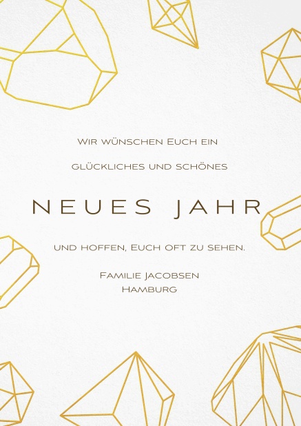 Grusskarte für Neujahrswünsche mit goldenen Diamanten