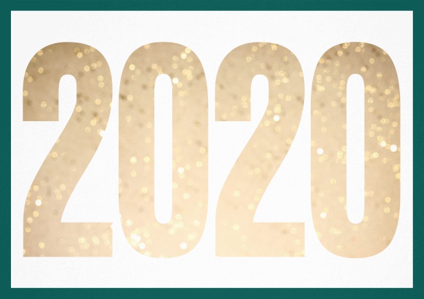 Golden 2020s - Green - New Years Eve Paper invitation card with cut out 2020 for own photo and text. Green.