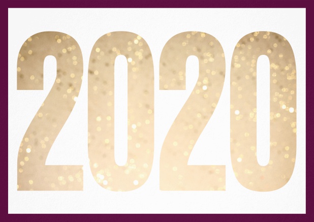 Golden 2020s - Purple - New Years Eve Paper invitation card with cut out 2020 for own photo and text. Purple.