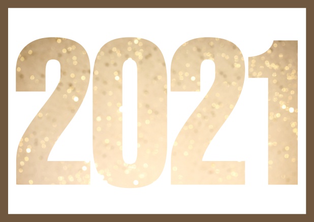 Happy New Year Greeting card with cut out 2021 for your own photo Gold.
