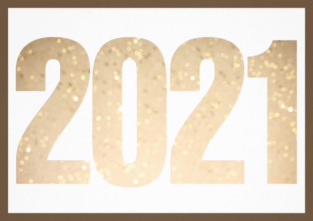 Happy New Year Greeting card with cut out 2021 for your own photo Gold.