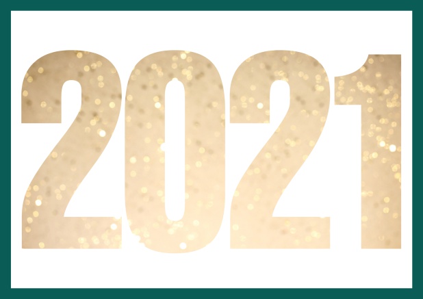 Happy New Year Greeting card with cut out 2021 for your own photo Green.