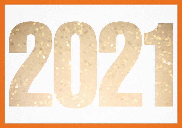 Happy New Year Greeting card with cut out 2021 for your own photo Orange.