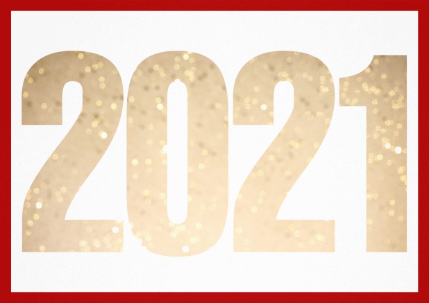 Happy New Year Greeting card with cut out 2021 for your own photo Red.