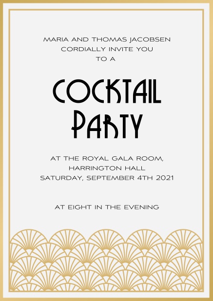 Online Art deco invitation card design with golden flower deco Grey.