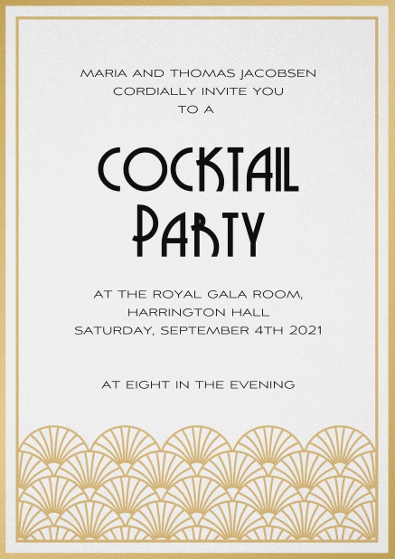 Art deco invitation card design with golden flower deco Grey.