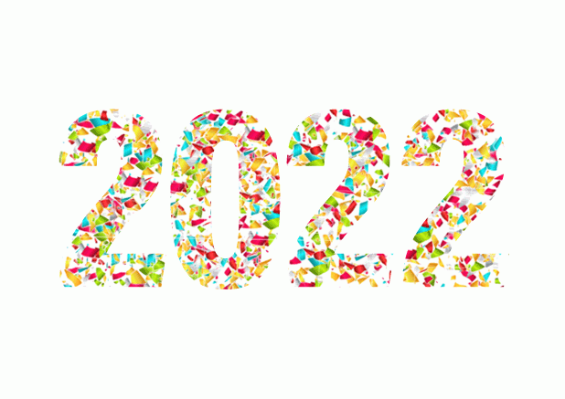 2022 Konfetti animiert - Animierte Einladungen Online Grusskarte mit Zahl 2022 gefüllt mit animiertem Konfetti