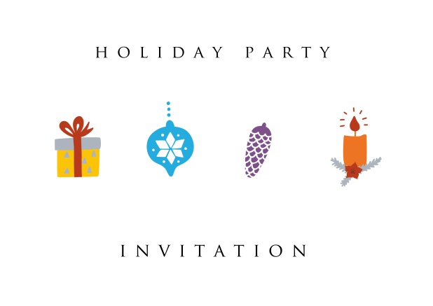Online Holiday party invitation card with colorful Christmas decorations