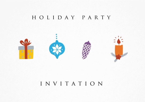 Holiday party invitation card with colorful Christmas decorations
