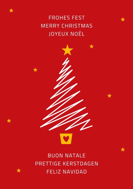 Online Rote Weihnachtskarte mit illustriertem weißen Weihnachtsbaum mit goldenem Stern