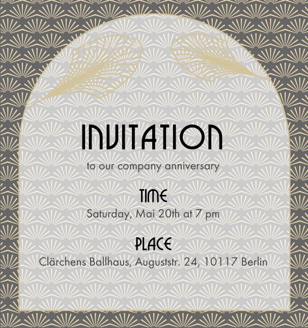 Online Invitation with Art-Deco leaf ornament decorations Black.