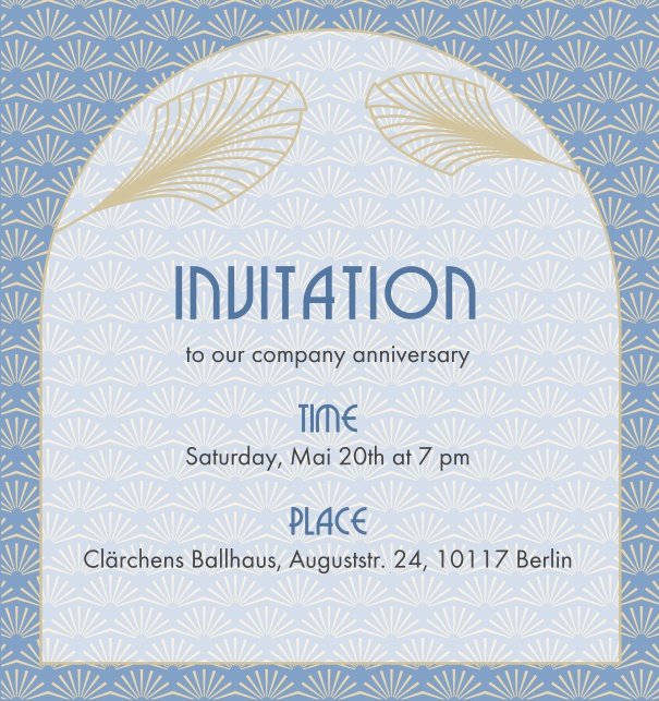 Online Invitation with Art-Deco leaf ornament decorations Blue.