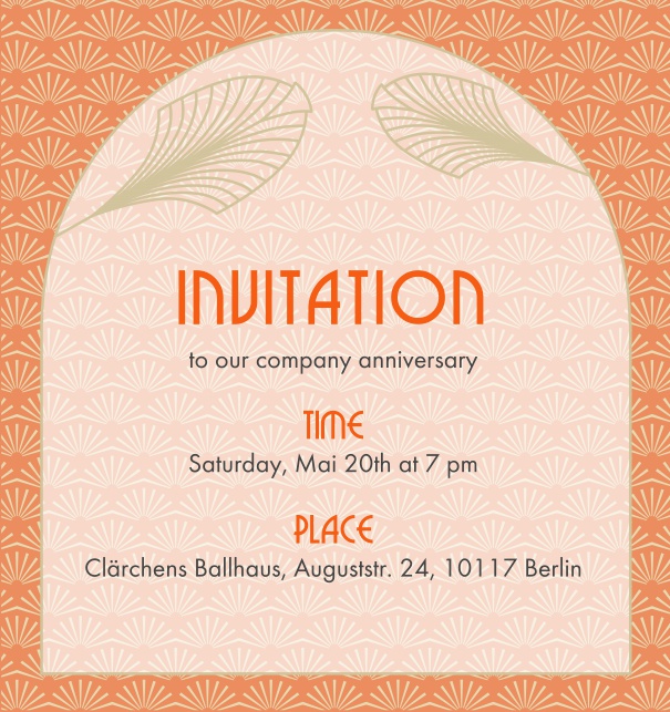 Online Invitation with Art-Deco leaf ornament decorations Orange.