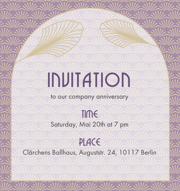 Online Invitation with Art-Deco leaf ornament decorations Purple.