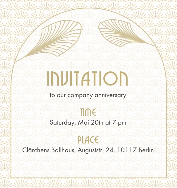 Online Invitation with Art-Deco leaf ornament decorations White.