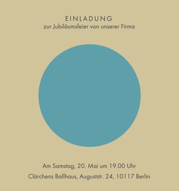 Online Einladungskarte mit grossem blauen Kreis Beige.