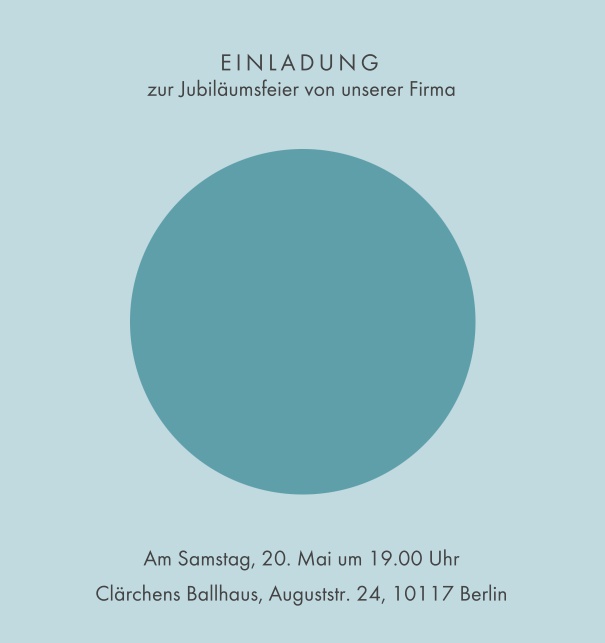 Online Einladungskarte mit grossem blauen Kreis