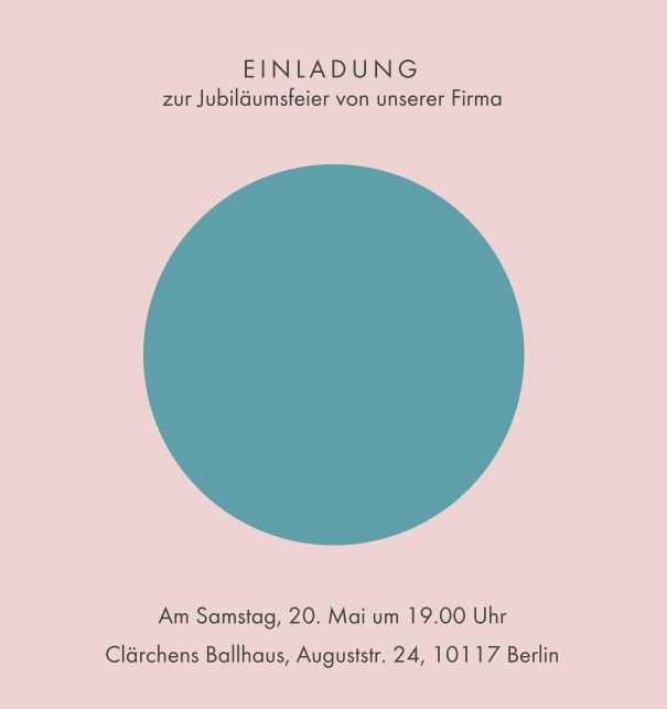 Online Einladungskarte mit grossem blauen Kreis Lila.