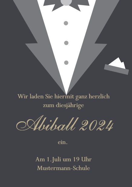 Online Smoking Abiball 2024 Einladungskarte Grau.