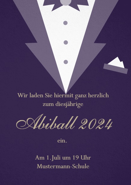 Smoking Abiball 2024 Einladungskarte Lila.