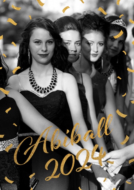 Online Abiball 2024 Goldene Einladungskarte mit großem Fotofeld
