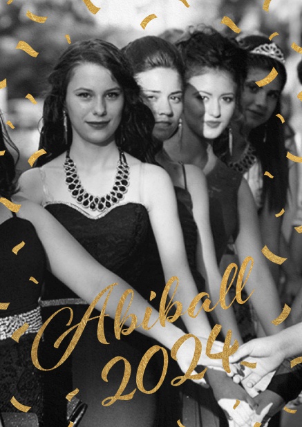 Abiball 2024 Goldene Einladungskarte mit großem Fotofeld